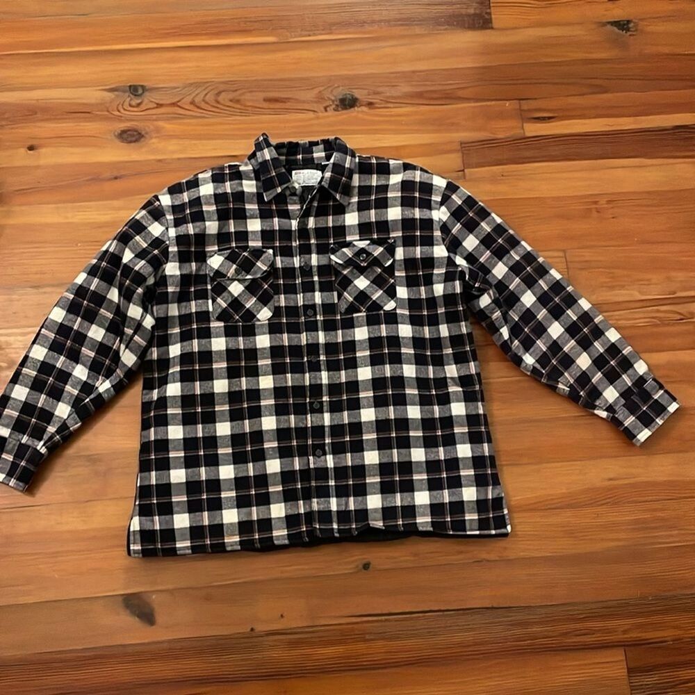 Royal Knight Vintage Flannel Shacket Shirt Jacket Mens XL Black Plaid Quilted - Picture 3 of 12